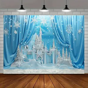 Ice and Snow Castle Pattern Background Banner, Party Decorations Banners, 1 Count Universal Theme Background, Wall Decoration, Indoor and Outdoor Decoration, Curtains, Tablecloths