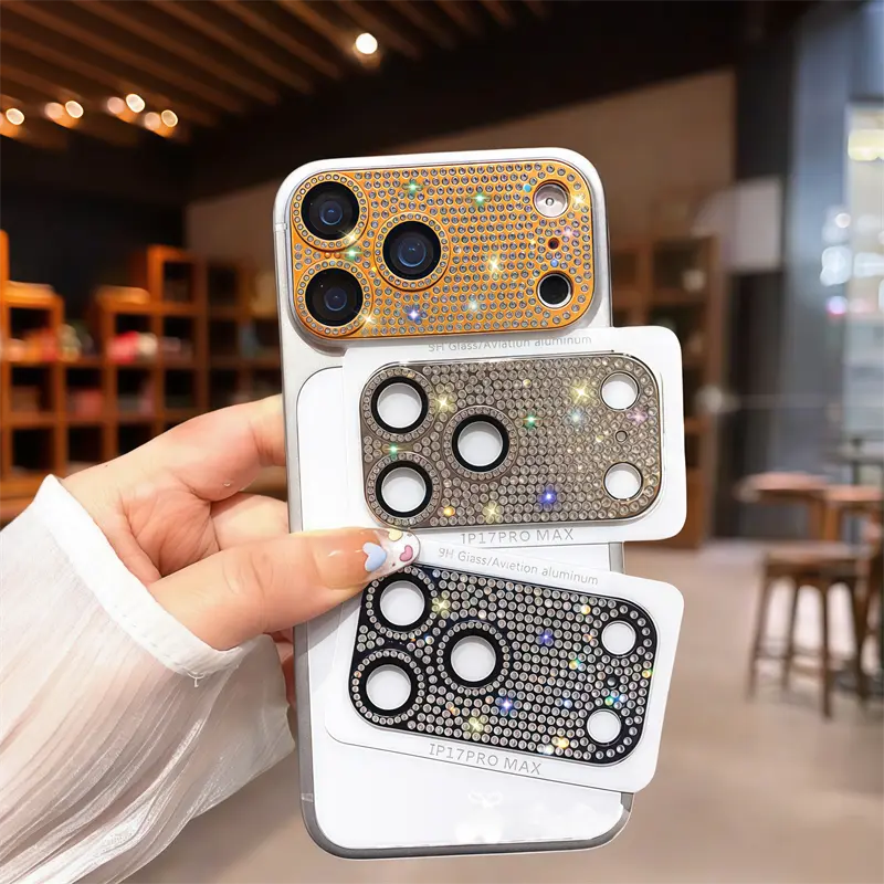 Handheld Luxury Fashionable Integrated Flash Diamond Mobile Lens Filter, All-Inclusive Metal Camera Lens Protector for iPhone 17 Pro Max, Cellphone Protection Accessory