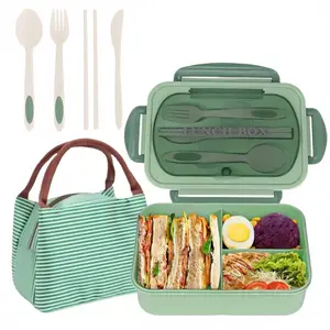 Portable Divided Lunch Box with Utensils - Microwave Safe Bento Box for Office & School, Leak-Proof Food Container  Stylish Stainless Steel Compartment Lunch Box for Meal Prep, Durable & Easy to Clean, Best for Work