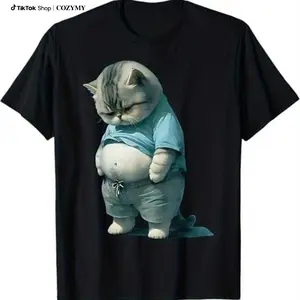Men's Cute - Style Cat - Themed Graphic T-Shirt Printed Crew Neck T-Shirt 100% Cotton T-Shirt Soft and Comfortable T-Shirt Short Sleeve All Season Men Gifts Menswear Top Apparel Personalized