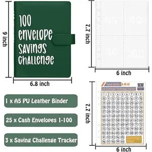 100 Envelopes Money Saving Challenge Binder, Savings Challenges Book to Save $5,050, 10,000, and $500, Budget Planner g Saving Money, DeepGreen