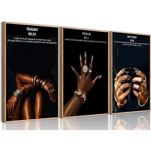 3pcs/set Black Girl Canvas Wall Art, Christian Bible Verse Painting Picture, African American Trendy Woman Poster Print Artwork for Bedroom Living Room Home Decoration Unframed