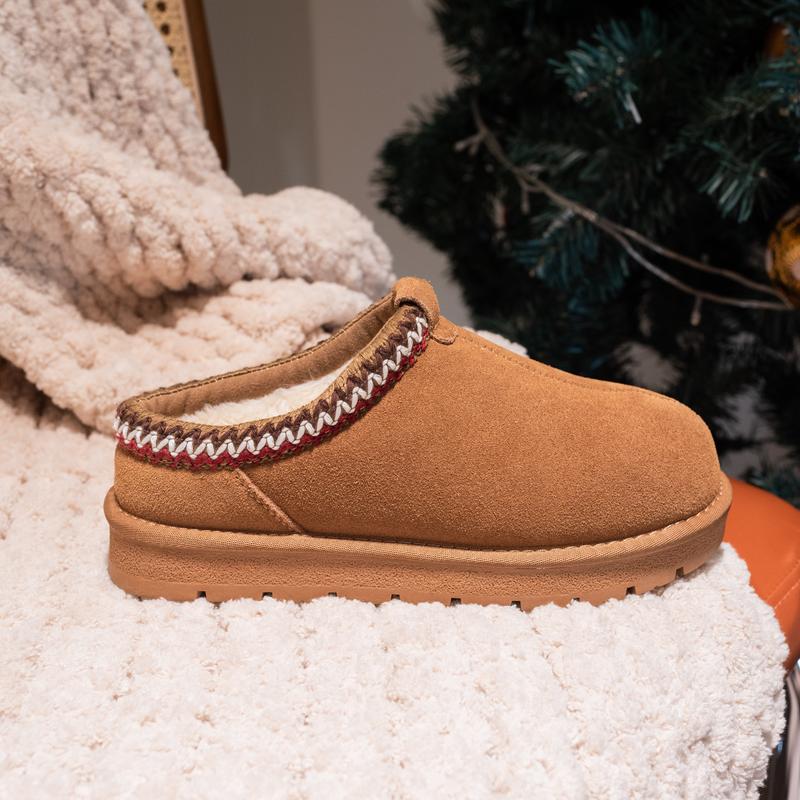 Fuzzy Platform Slip-on Slippers Women Men Suede Leather Ankle Boots for Indoor Outdoor Fall Winter Comfy House Shoes