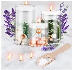 Candle Sand Wax Set with 3 Glass Holder Scented Candle Sand with 50 Wick Spoon Refillable Floating Wax Sand Pearled Candle for Valentine's Day