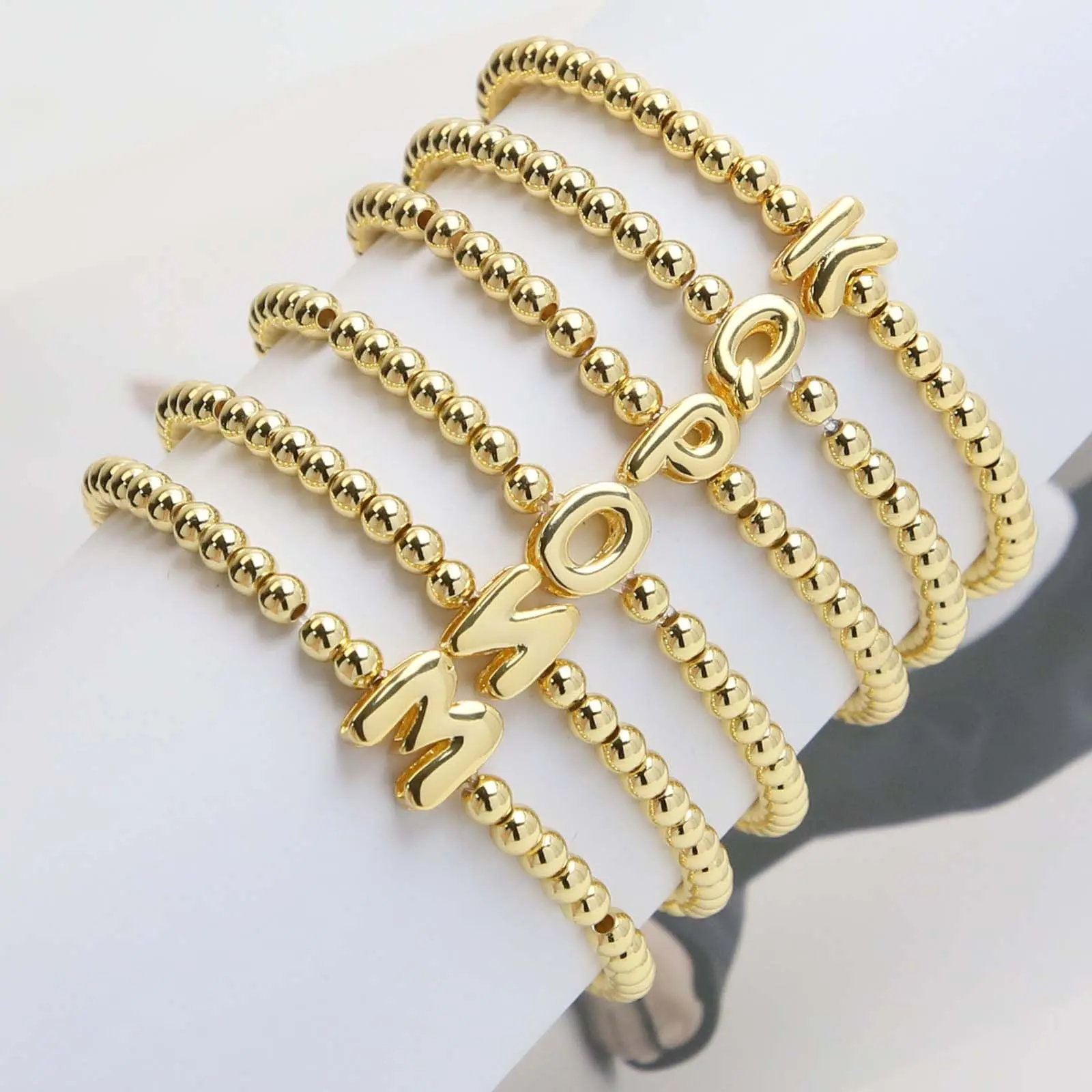 Personalized A-Z Initial Beaded Bracelet – Golden/Silver Adjustable Name Letter Stretch Cord Jewelry for Men, Women & Couples – Custom DIY Gift