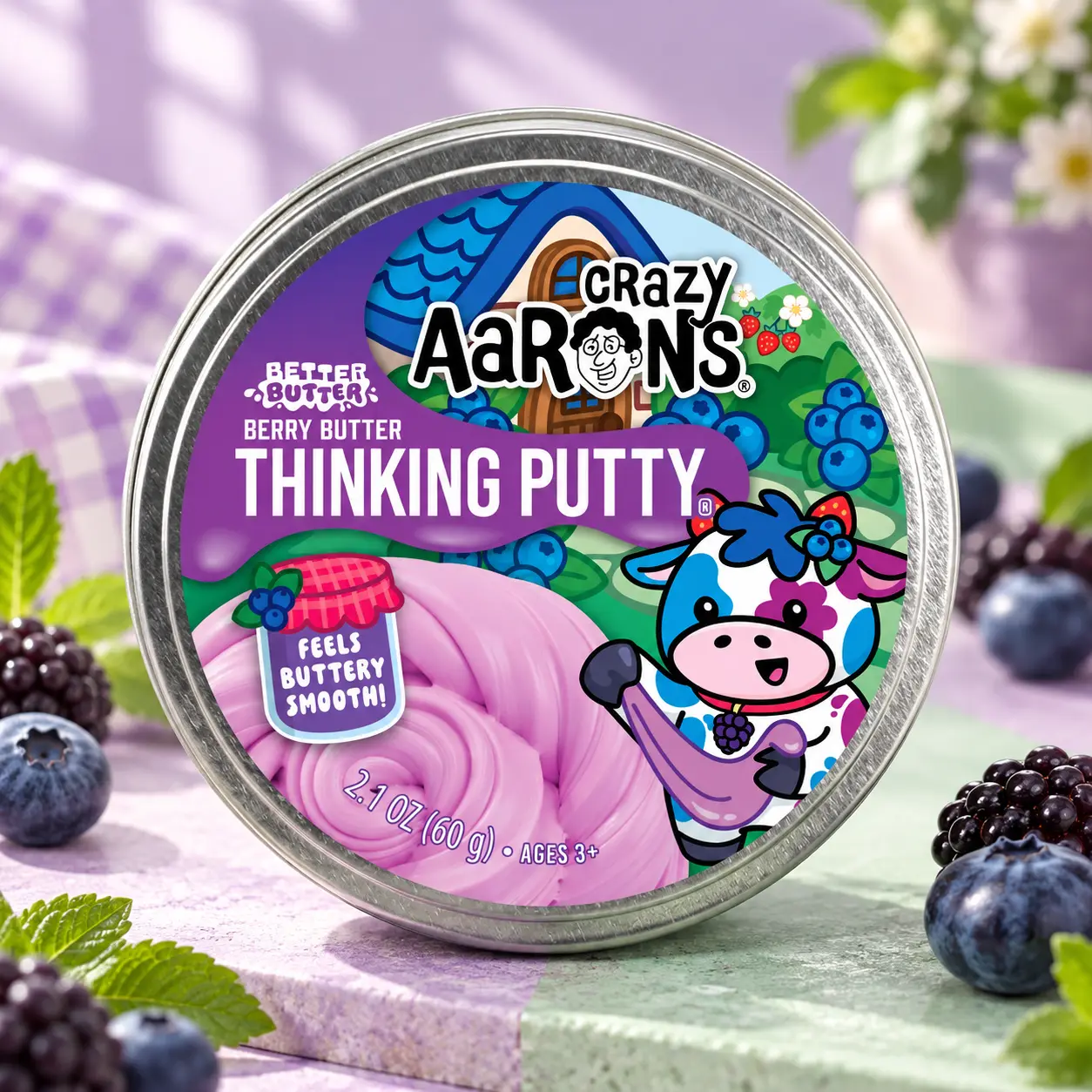 Crazy Aaron's Better Butter Berry Butter Thinking Putty, Sweet Berry Scented Sensory Putty, Smooth and Creamy Stretchy Fidget Toy, 2.1 oz (60g) for Kids and Adults