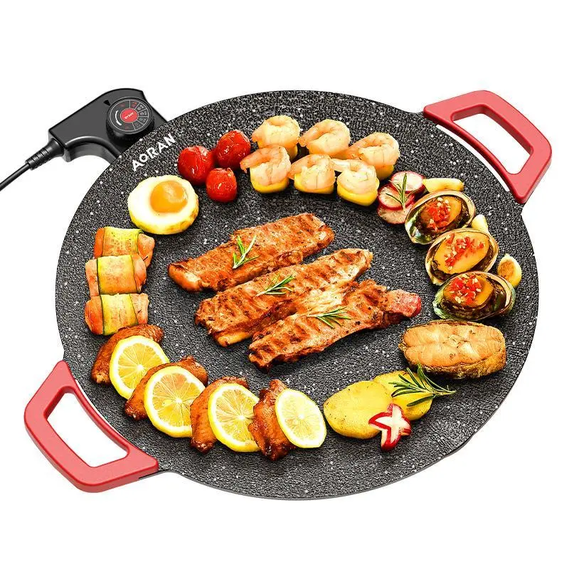 AORAN KITCHEN 1500W Portable Electric Smokeless Non-stick Korean Indoor Grill Pan - Buy 1 Get 6 Complete Barbecue Gift Set, Adjustable Temp Control, Universal Fry Griddle, Smooth Cord, Modern Kitchen Gadget for Home Teppanyaki Cooking