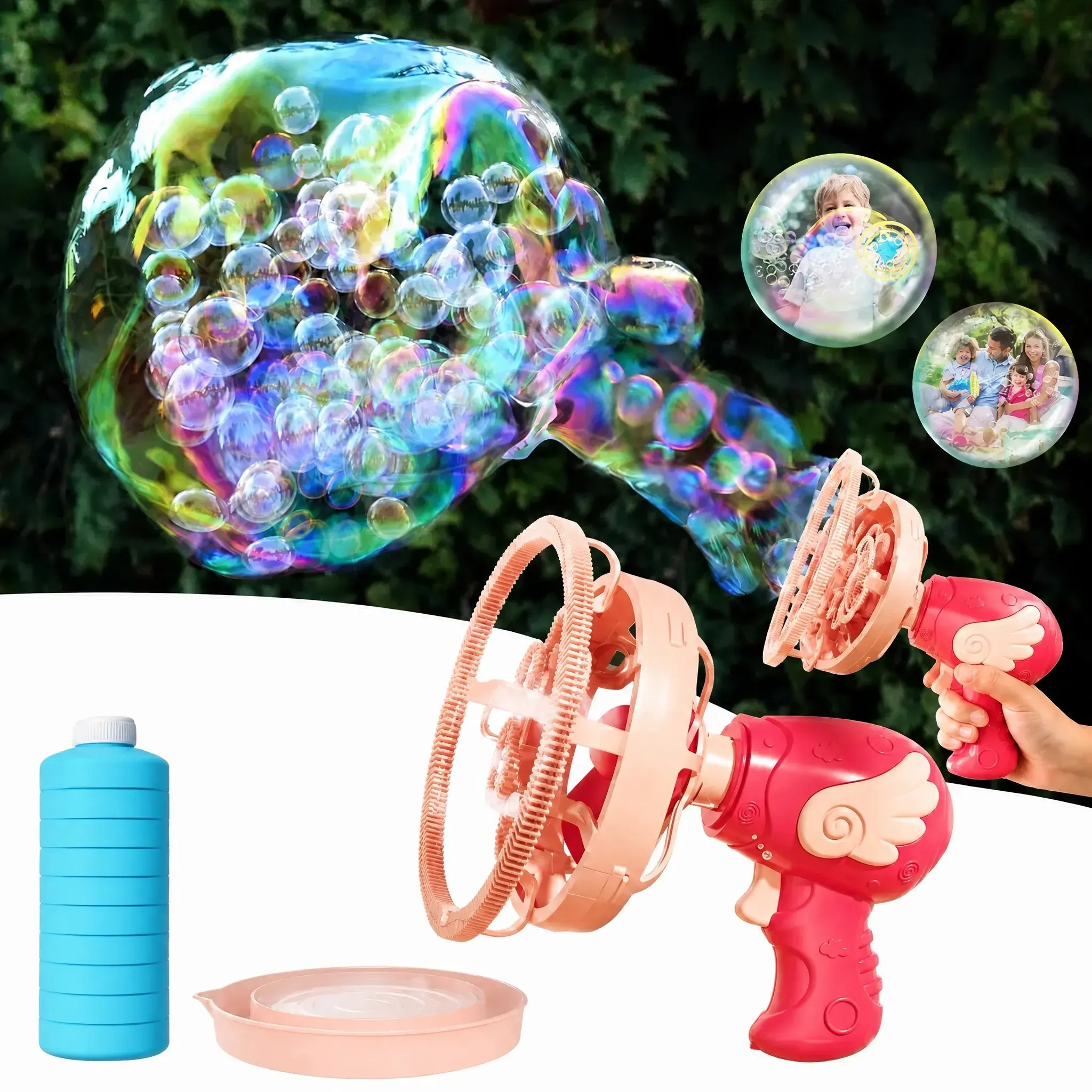 Bubble Gun Machine Blower - Battery-Powered Bubble Blowing Toy for Kids Aged 3-9, Beach & ABS Material Toy, Easter Basket Stuffers, Party Prizes, Birthday & Christmas Gifts