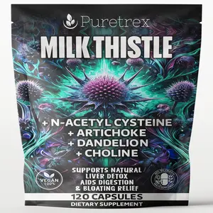 PURETREX Milk Thistle Complex | 80% Silymarin (10:1 Extract) + NAC, Artichoke, Dandelion, Choline & BioPerine | Advanced Liver Detox & Cleanse | Supports Digestion, Bloating Relief & Liver Health | Vegan, Non-GMO, Filler-Free, High Potency Formula
