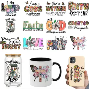 12pcs Set UV DTF Bible Verse Cup Stickers, Christian Faith Inspirational Quotes for Glass Water Bottles & Ceramic Coffee Mugs, Reusable Waterproof Gift