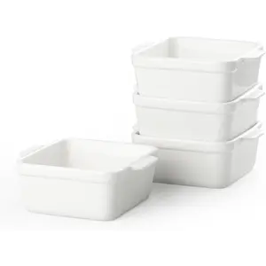 16 oz Small Baking Dish Set of 4, Individual Casserole Dishes for Oven, Ceramic Square Ramekins for Meal Prep, Lasagna, Desserts, Freezer Safe