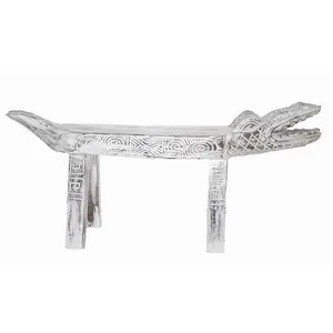 Hand Carved Gator Alligator Crocodile Primitive Wood Bench Chair White Statue Huge