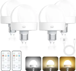 Rechargeable Battery Operated Light Bulbs, 300LM E26 Socket (Magnetic Detachable) Light Bulb for Lamps with Remote Control Dimmable＆Timer, Puck Emergency Lamp for Non-Hardwired Wall Sconce (Pack of 4)