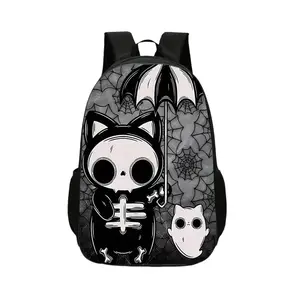Halloween Gothic Skeleton Skull Print Unisex Backpack, Washable Large Capacity Bookbag With Tablet Pocket Lockable Straps For Student Travel Office, Perfect Gothic Holiday Gift