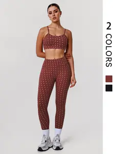 Women's Polka Dot Training Fitness Set, Adjustable Strap Cross Back Sports Bra, Elastic Seamless High Waist Yoga Pants for All Seasons