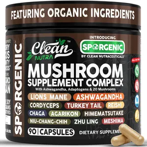 Clean Nutra Ashwagandha, Adaptogens & 20 Mushrooms, Lion's Mane, Ashawagandha, Cordyceps & More for Enhanced Focus, Energy & Stress Relief Capsules – Sporgenic