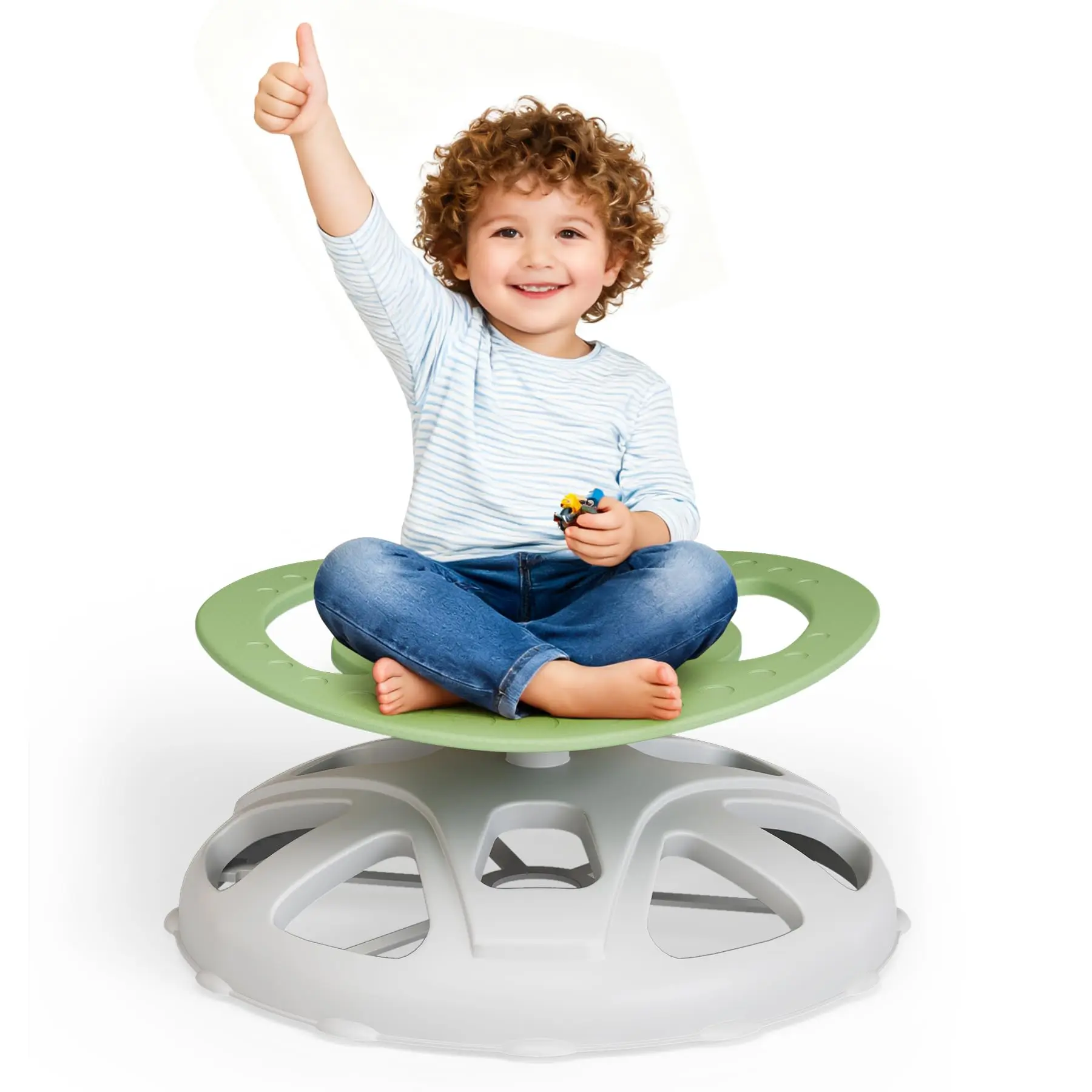 Green Sensory Swivel Chair, Spinning Chair for Autistic Kids with Safety Handle & Non-Slip Design, Training Body Coordination