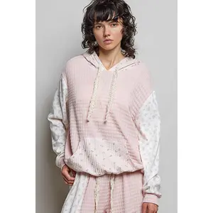 Nina waffle Knit Patchwork Floral Hoodie