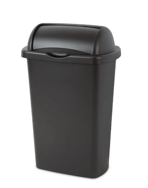 Sterilite 13 Gal Large Kitchen Trash Can, Black Plastic Garbage Bin with Roll Top Lid for Household Use