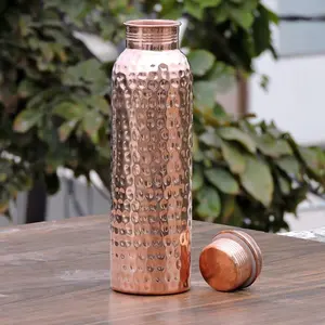 Copper Essentials Pure Copper Water Bottle 800 ML Handmade Ayurveda Healing with Natural Acidic Solution for Drinking Travel Hiking Gym Office Outdoor Drinkware Traditional Lemon Plastic Tumbler Mug Cup Bottled