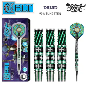 Shot Darts Celt Druid Soft Tip Dart Set - 90% Tungsten Barrels, Finger Grip, Pencil Shape Design, Pencil Barrels