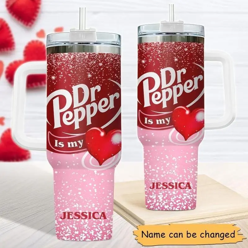 Quality [Custom Name] Dr Pepper Design 40oz Tumbler, Stainless Steel Cup with Handle, Straw and Lid, Insulated Large-Capacity Drinkware for Men and Women, Perfect for Home, Office, and Gifts - Quick Delivery
