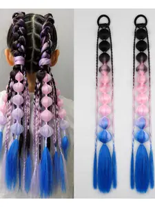 2 Pcs 20 Inch Lightweight Bubble Ponytail Extensions, Colored Braids Hair Extensions with Hair Tie, Crazy Hair Day, Festival Rave Accessories for Woman