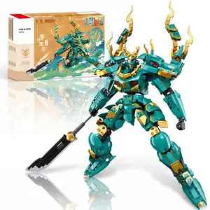 Green Dragon Samurai Building Set, Ninja Mecha Action Figure Kit for Adults and Kids 8+, Action-Packed and Creative DIY Project, Mythical Warrior Gift for Ninja Enthusiasts, Vibrant Emerald Aesthetic for Shelf or Desk Display
