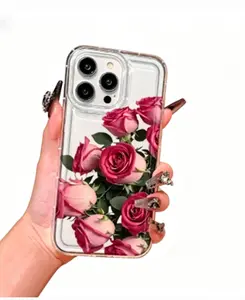 Pink Fashion Realistic Rose Print Clear Case Suitable for a variety of iPhone models, from iPhone 17 series to iPhone 11 series, and iPhone x series.Soft & Flexible: Easy to install/remove, no scratches on your phone.