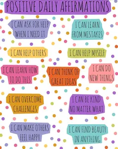 Daily Affirmations Poster, Positive Affirmations for Kids, Classroom Art, Motivational Metal Poster Sign, Positive Playroom, Growth Mindset Novelty Fun Metal tin Sign Plaque, 8x12 inches