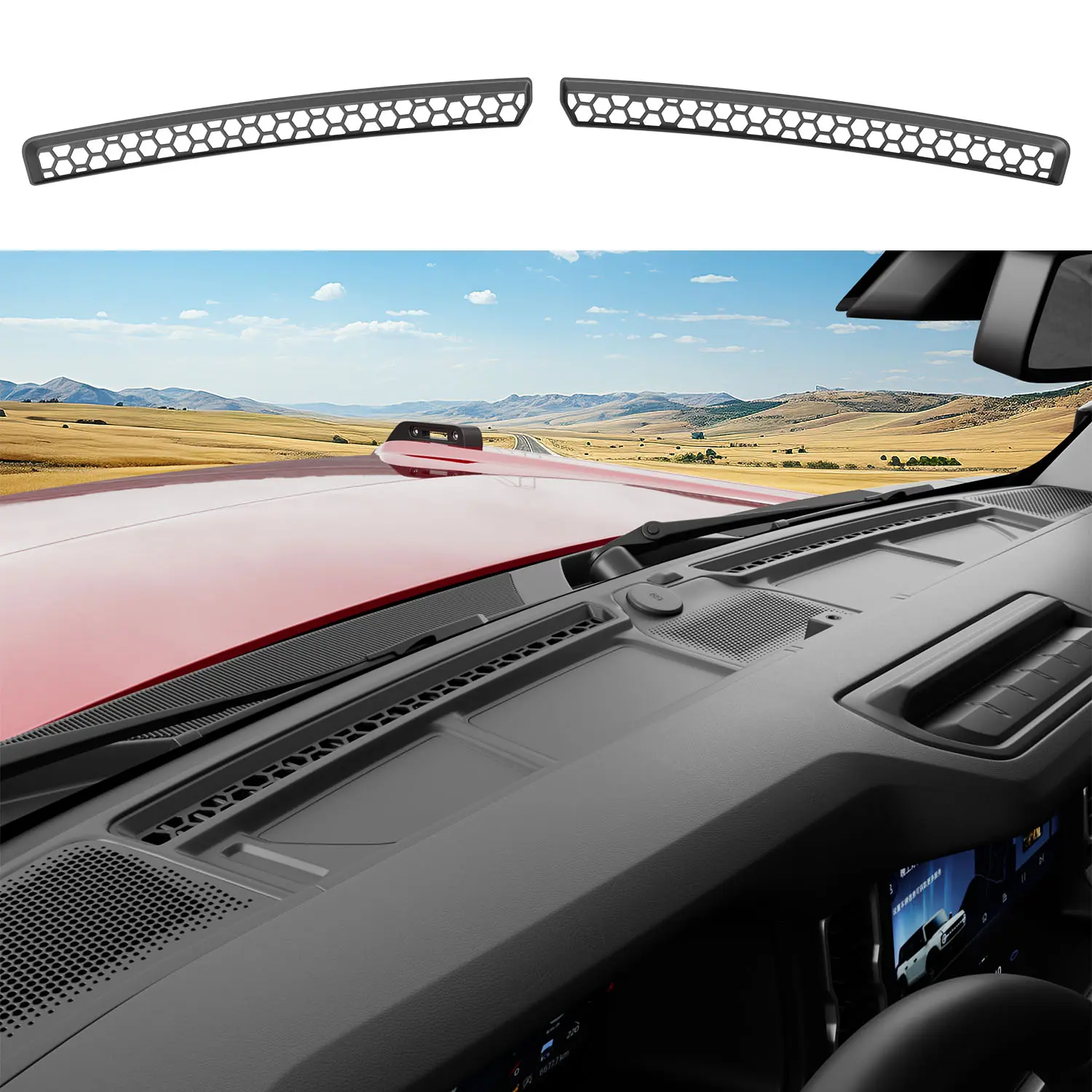 [Fits 21-26 Bronco]Dash Defrost Vent Cover Compatible with 2021-2026 Ford Bronco 2/4 Door Defrost Front Vent Cover ABS Grille Panel Upper Dashboard Panel Replacement for 2021-2026 Ford Bronco Accessories