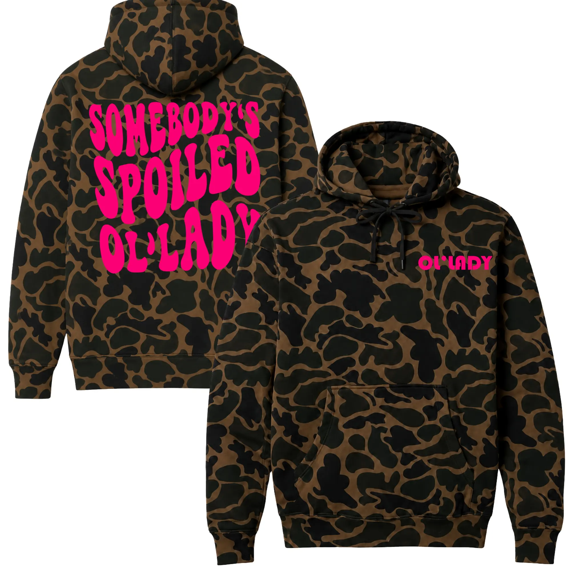 Somebody's Spoiled Ol' Lady Camo Hoodie for Women, Funny Southern Country Graphic Pullover Sweatshirt, Bottomland Style Camouflage Hunting Hoodie Gift