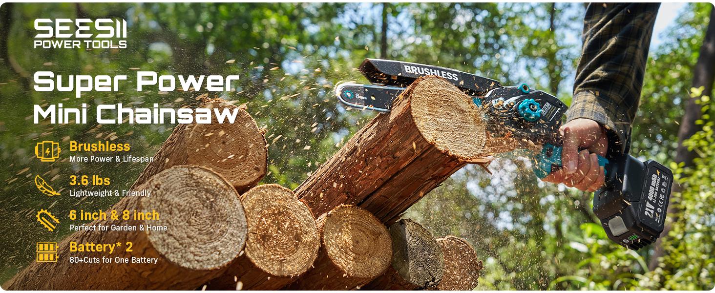 SEESII Mini Chainsaw Cordless, 8 Inch & 6 Inch Electric Chainsaw with 2 Batteries & Auto Oiler, 1000W Brushless Handheld Chain Saw for Tree Branch Wood Cutting, Garden Tools Gift for Men Dad Husband M8 Ace CS800 #NewArrival SEESII Mini Chainsaw Cordless, 8 Inch & 6 Inch Electric Chainsaw with 2 Batteries & Auto Oiler, 1000W Brushless Handheld Chain Saw for Tree Branch Wood Cutting, Garden Tools Gift for Men Dad Husband M8 Ace CS800 #NewArrival