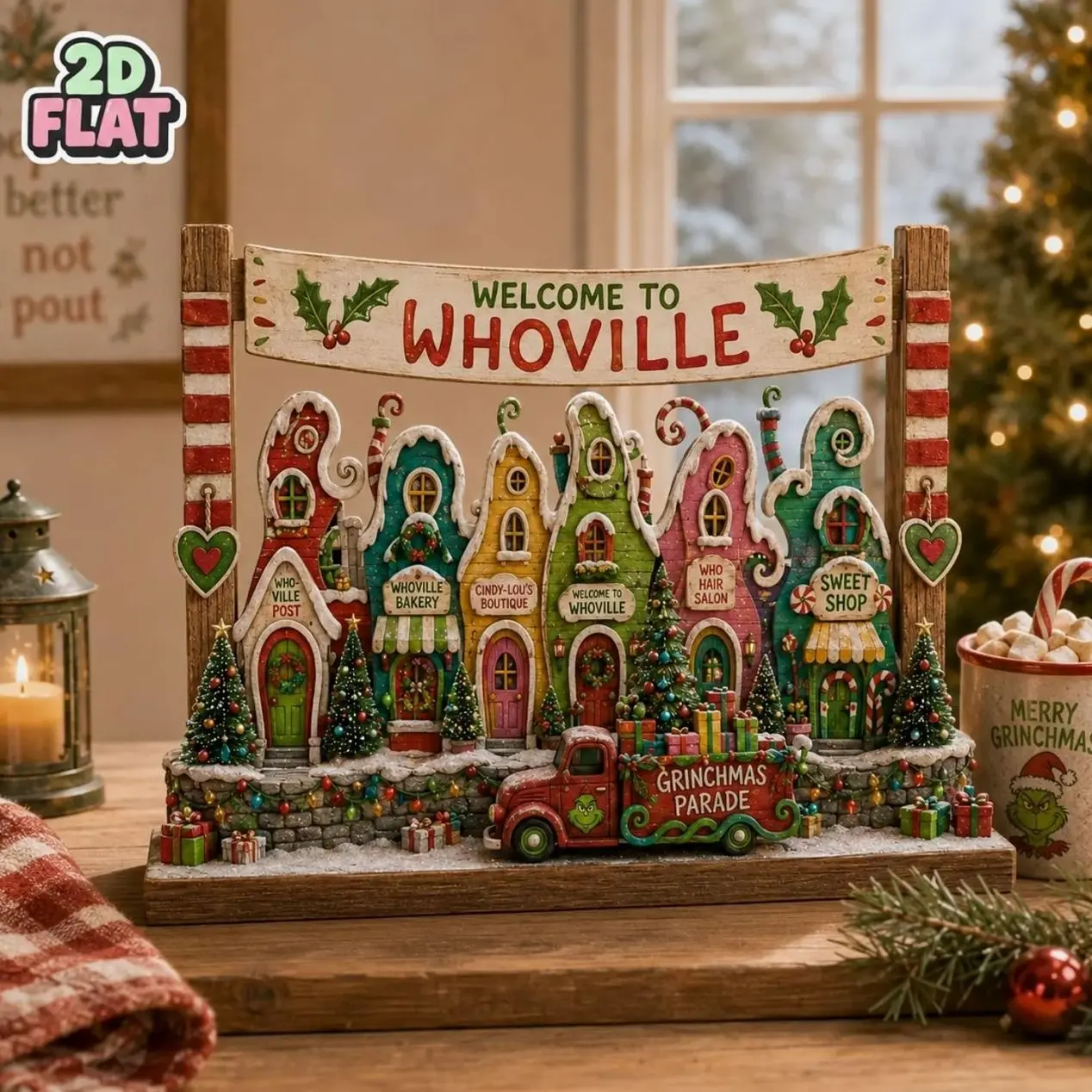 Whoville Christmas Village Wooden Block, Grinchmas Village Decor, Whoville Shelf Sitter, Christmas Town Wooden Block, Holiday Decor Gift