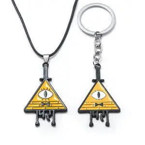 Eerie Town Necklace Triangle Eye Keychain Alloy Antique Bronze Plated Trendy Anime Bag Pendant