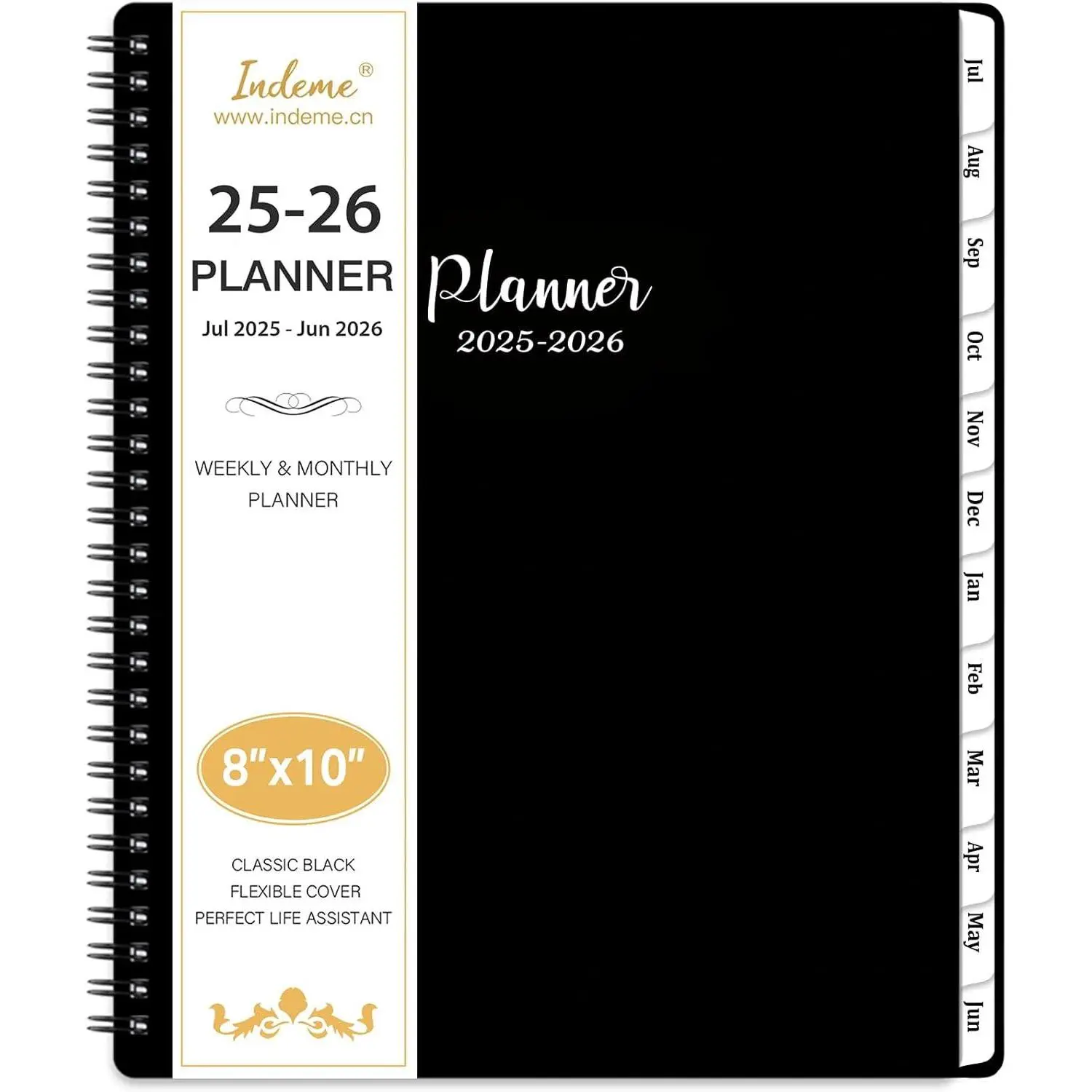 2025-2026 Planner - Planner 2025-2026 Weekly and Monthly, Jul. 2025 - Jun. 2026, 8" x 10", with Tabs, Thick Paper, Spiral Binding, Classic Black