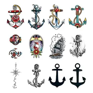 Anchor Ship Temporary Tattoo Sticker Waterproof Fake Tatoo Men Women Adult Boys Teens Body Art 10.5X6cm Set of 12