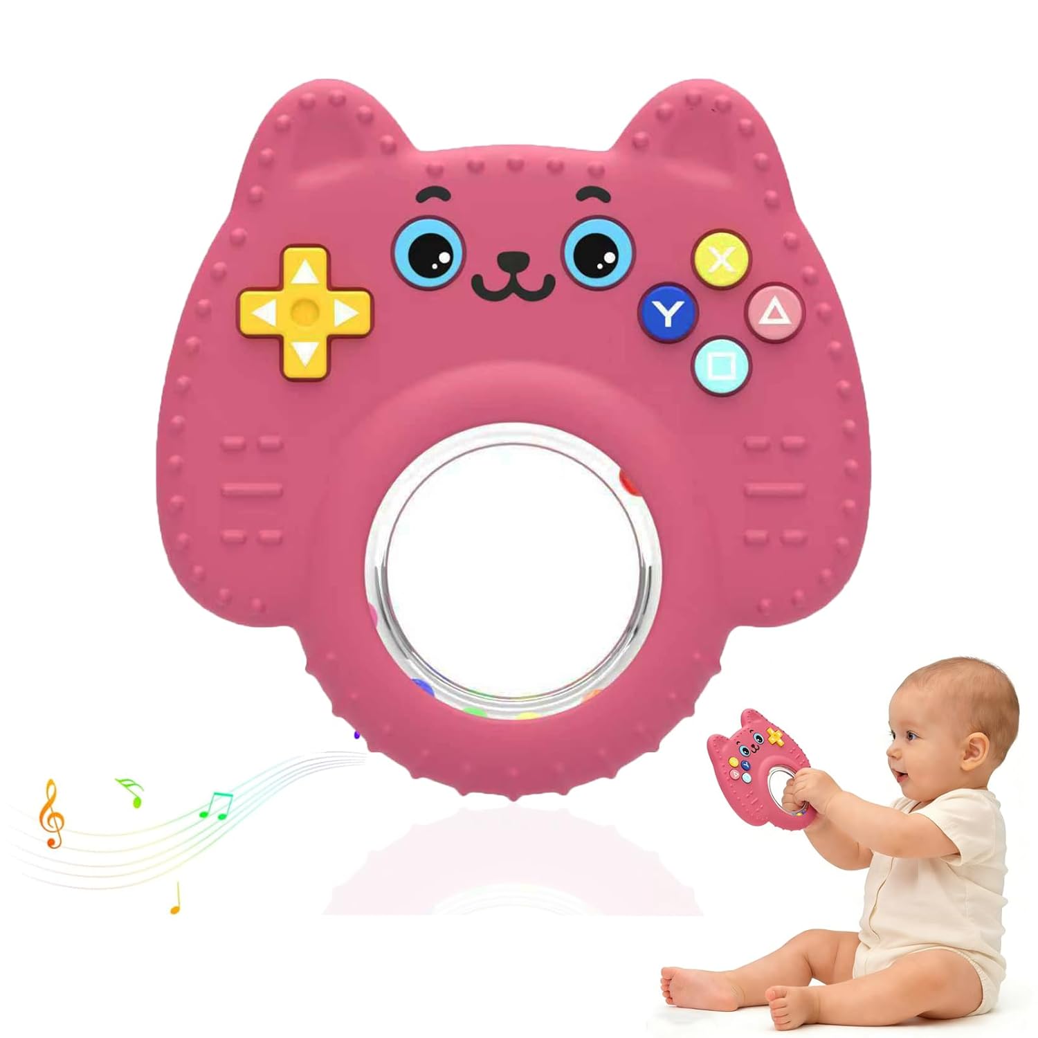Baby Teething Toys for Infants 0-6-12 Months, Silicone Remote Control Teether Toy, Sensory Chew Rattle for Babies, BPA Free Teething Relief Toy for Newborn Boys & Girls, Pink