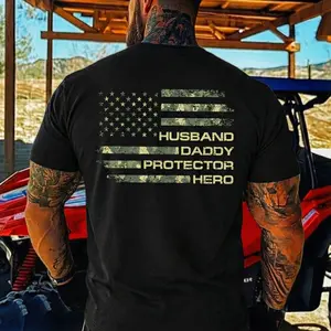 Be Husband Daddy Protector and Hero Funny Family Quote Gift Heavy Cotton T-shirt Father's day Menswear Casual, Streetwear Graphic Classic Girl Dad Funny
