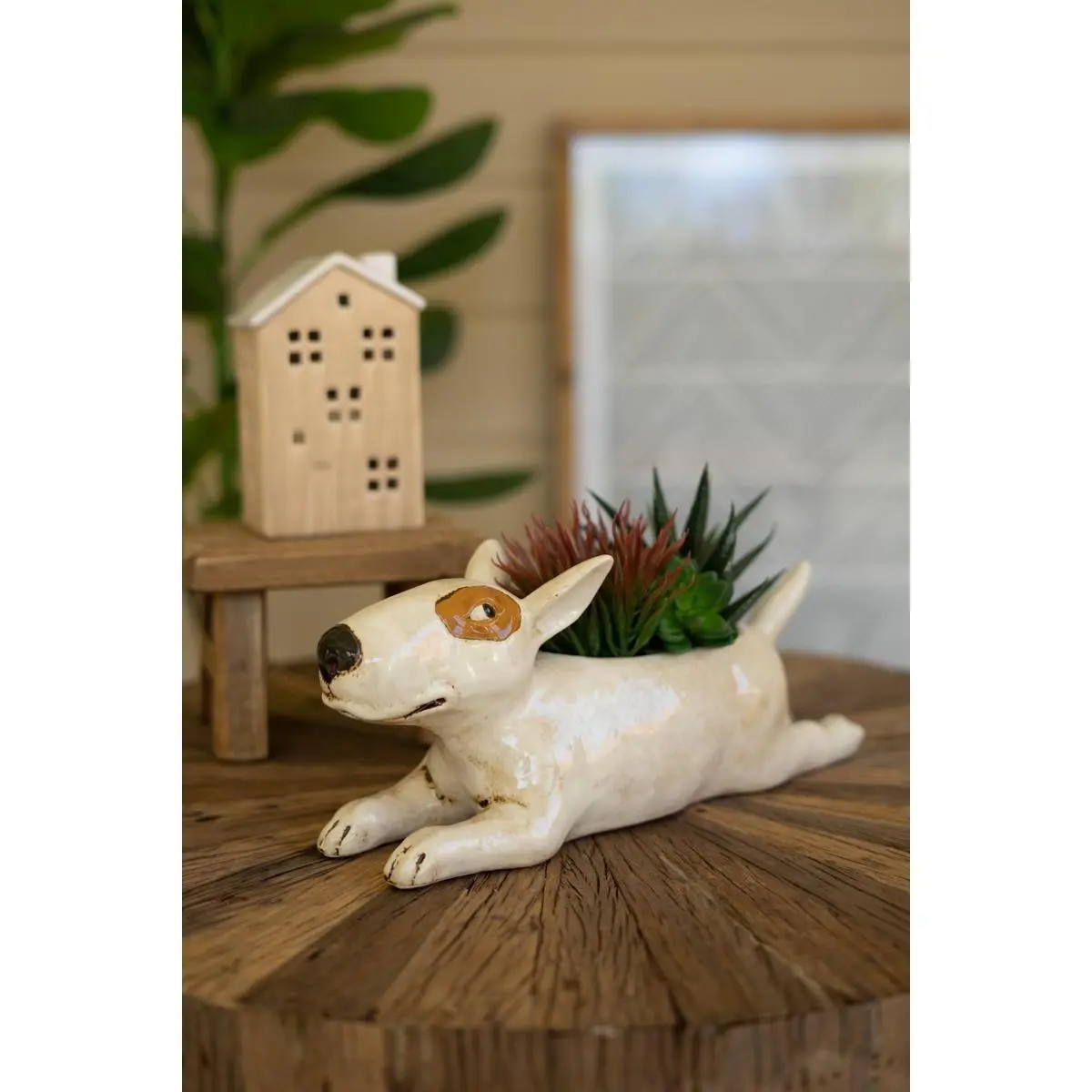 Ceramic Bull Terrier Planter | Whimsical Dog Succulent Pot