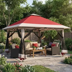 12x12 ft Gazebo One-Push Setup with Mosquito Netting & 4 Sandbags Height Adjustable CPAI-84 Certified Waterproof UPF 50+ Outdoor Canopy for Backyard BBQ Camping Parties