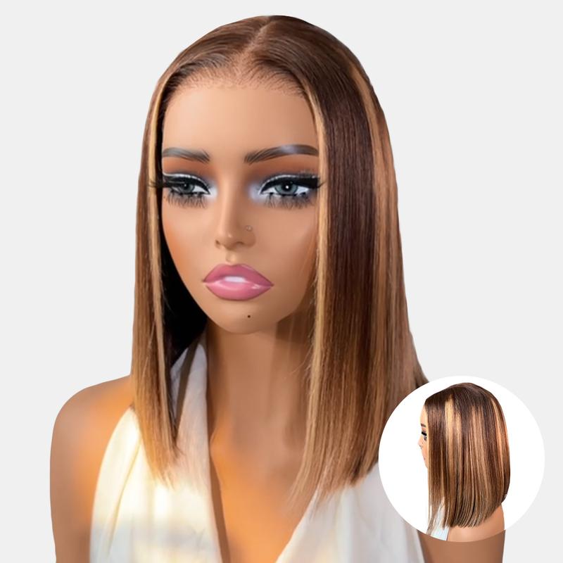 【New In】Alipearl Hair Glueless Highlight Short Bob Wig Straight 7x4 Lace Closure Bob Wig Ready to Go Pre Cut Pre Plucked Human Hair TikTokShopBacktoSchool