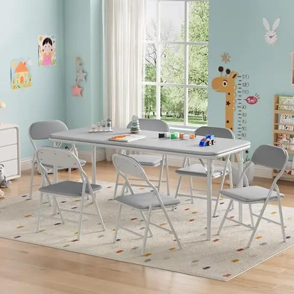 GAOMON 7-Piece Foldable Kids Furniture Set, Children's Activity Table and Chairs for Dining Room, Daycare
