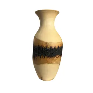 Large Handcrafted Wood Vase - Natural Wood Bark Texture, Wooden Home Decor for Kitchen Table, Ideal Gift for Home Supplies