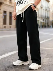 Men's casual jogging pants, featuring an elastic drawstring waistband and flat cuff design, are knitted straight-cut sports pants suitable for fitness, perfect for the gym, running, sports, and everyday wear - suitable for all seasons, Athletic Bottoms