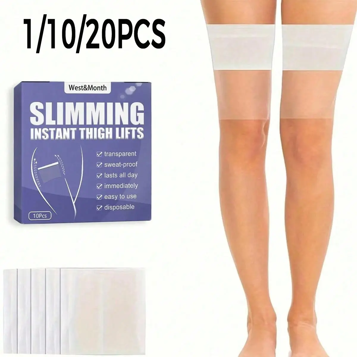 1/10/20 Pcs Invisible Shaping Leg Pads, Thigh Lift Tape, Plastic Material, Odorless, Waterproof, Comfortable, Smooth, Daily Wear, Reduce Cellulite, Tighten Inner Thighs