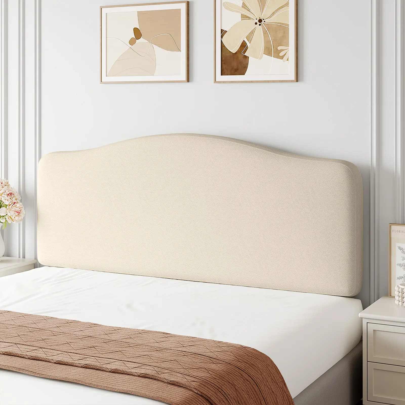 Pinmoco Upholstered Arch Headboard - Ergonomic Adjustable Curved Modern Memory Foam Headboard Only, Curved Modern Headboard