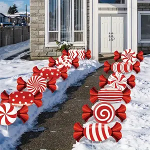 12-Pack Christmas Candy Lawn Yard Signs, Waterproof Corrugated Cardboard, Festive Garden Decorations, Party Decoration, No Power Needed, Home Holiday Decor