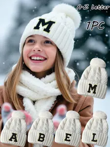 Kids' A-Z Letter Beanie Hat, Warm Knitted Cap for Boys & Girls Ages 5+, Perfect Winter Accessory for Outdoor Activities, Knit Hats