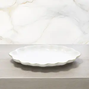 Gold Scalloped Porcelain Bath Accessories, Tray